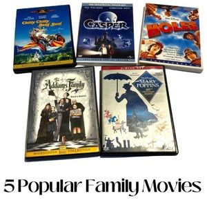 5 Popular Family Movies DVDs Adams Family
Marie Poppins Casper Chitty Bang Bang